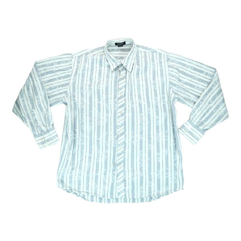 Southpole Dress Shirt Adult XL Stripes Button Down Floral Print‎
